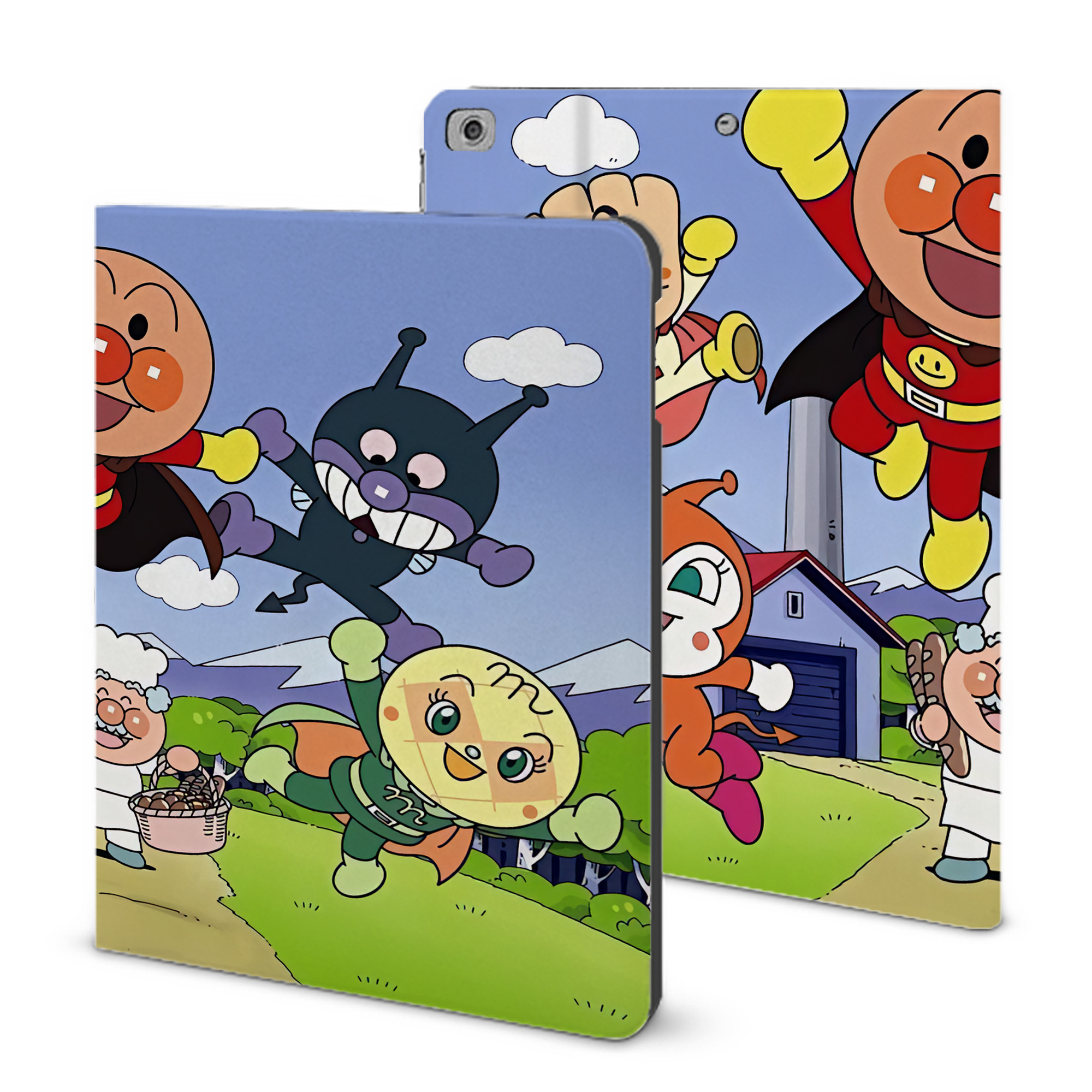（画像用） アンパンマン Anpanman IPad ケース ブック型 PUレザー TPU 耐衝撃 軽量 薄型 ペン収納なし 全面保護 IPad 各モデル対応
